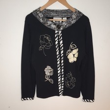 Storybook Strickpullover Damen XL Blumenstickerei verziert Cardigan Vintage