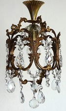 Französische Art Deko Messing Kristall Hollampe, Kronleuchter, Lüster 1 Flammig