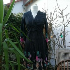 Boho Vintage Maxi EmpireKleid DESIGUAL schwarz Blume ?+Strick Weste Silber?+?