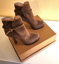 Designer Stiefeletten von PRADA Gr. 37 Hellbraun Leder Velours Schick u. Elegant