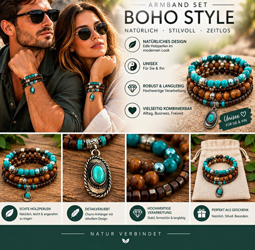 Holzperlen armband set boho - holzperlen,