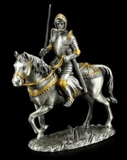 Zinn Ritter Figur - Deutscher mit Schwert und Pferd Reiter Dekofigur - Veronese