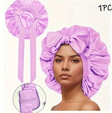 1 x Bonnet Zum Binden Flieder Lila Satin Schlafhaube mit Schleife Damen