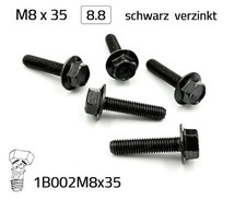 10 Stück Schraube mit Bund M8x35 8.8 schwarz verzinkt