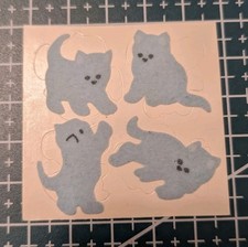 90er Fuzzy Stoff Katzen Kitten blau Sandylion f Stickeralbum Vintage Haustier