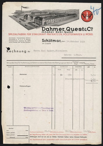 Rechnung schötmar 1938 - rechnung,