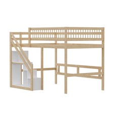 Hochbett Kinderbett 140x200 aus massiv kieferholz Stockbett mit Stauraumtreppen