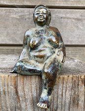 14cm Bronze Metall mollige Frau Dame Büste Brüste Busen Akt Figur Kantenhocker