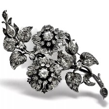 GROßE ANTIKE DIAMANT ROSEN BROSCHE 750er GOLD SILBER UM 1880