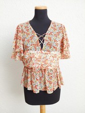 Orange gelb weiß Blümchen retro Bluse von Zara, Gr. L (NEU)