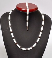 Collier Halskette Armband Edelstahl silber Keramik weiß Set in Geschenkbox