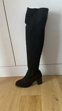 Zara Overknee Stiefel Velour-Leder-Optik Absatzstiefel Gr 37 wNeu