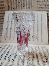 Echt Vintage Pressglas Vase Kristall Look Transparent Rot BoHo Bohemian Retro