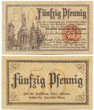 ⛧DETMOLD 1918: "Fürstlich Lippische Regierung ✧ Hermannsdenkmal", 50 PFENNIG