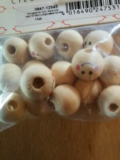 15 Holzkugeln mit Gesicht 12 mm Durchmesser