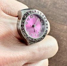 Stretchring Ringuhr Ring&Uhr-in-one Strass Lila Gunmetal Vintage Pacific Time®
