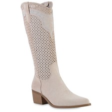 Damen Cowboystiefel Stiefel Spitze Cut-Outs Holzoptikabsatz 841580 Schuhe 