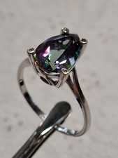 Ringe Silber 925 zierlich mit großem Mystic Topas Tropfen Gr. 66 / 21 mm