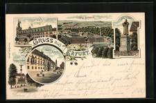 Lithographie Erfurt, Königliche Gewehrfabrik, Regierungs-Gebäude, Krieger-Denkm 