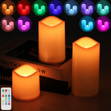 3er Set RGB LED Kerze Kerzen Lampe mit Timer Fernbedienung outdoor Teelichter