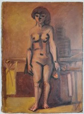 Gemälde Öl Akt Frau Stehend