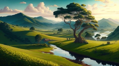 Landschaft mit einem baum - einem,