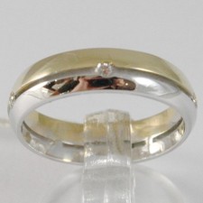 Ring Weißgold Gelbgold 750 18K, Ehering Mit Diamanten Ct 0.05, Alternierend