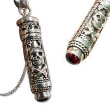 Totenkopf Kreuz Knochen Granat Anhänger Medaillon Phiole Halskette 925 Silber...