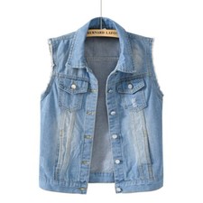 Women Solid Color Jeans Vest