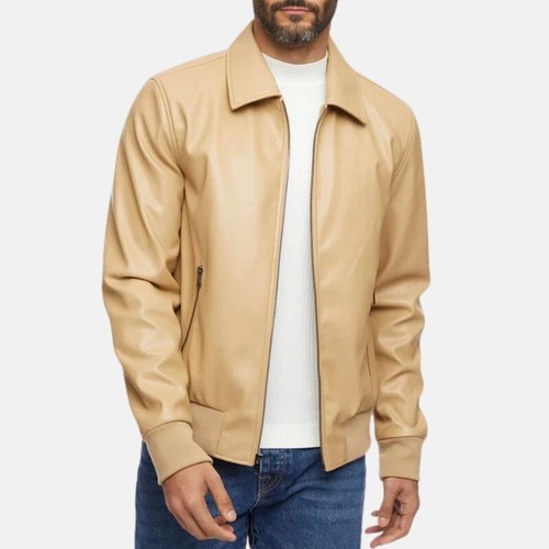 Beige bomber lederjacke reines - bomber,