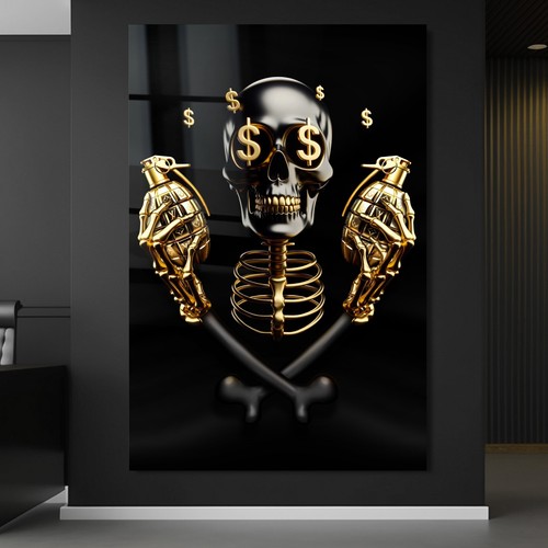 Wandbild skeleton geld - wandbild,