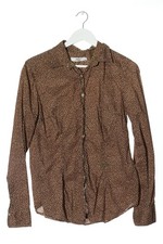 0039 ITALY Langarmhemd Damen Hemd Gr. DE 40 braun-wollweiß Casual-Look
