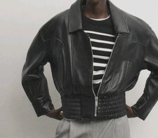 MASSIMO DUTTI, Lederjacke, Oversize, Echtleder, L, 40, neu, Schwarz, Neuware