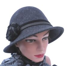 Damen Hut Glockenhut Wollhut Dunkelgrau Anlasshüte Damenmütze Herbst Winter