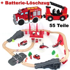 Feuerwehr Holz Eisenbahn Set Kinder Batterie Zug Schienen Zubehör Feuerwehrauto