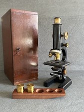 Antikes Swift & Son London Mikroskop Messing inkl. Case Holzkasten um 1900 #825