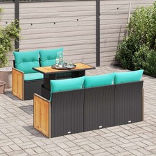 6-teiliges Gartensofa-Set mit Kissen, schwarz, Polyrattan, Akazie