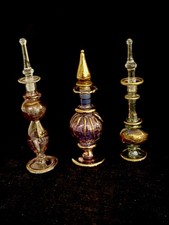 3 Parfümflacons orientalisch bunt m.goldfarbig handbemalt 12/14cm