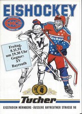 EHC 80 NÜRNBERG - SV BAYREUTH 08.11.1991, 2.Bundesliga Eishockey Programm 91/92