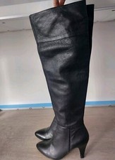 Zara Overknee Boots Stiefel Gr. 39 Leder Schwarz 2x Getragen Echtleder