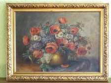 Ölbild auf Leinwand, Stillleben, Klatschmohn mit Historischen Bilderrahmen