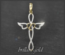 Kreuz Diamant Anhänger mit 0,35ct, 10K Gelbgold, Weißgold, Damen Gleiter