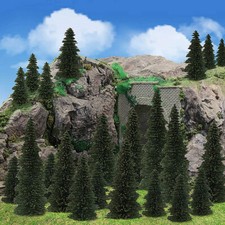 40 Stück Spur H0 0 N Miniatur Landschaft Modell Kiefer Tiefgrüne Modellbahn Deko