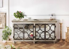 Sideboard Kommode romantisch Wohnzimmer Spiegel Anrichte Holz massiv grau weiß
