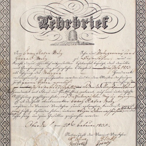 Lehrbrief 1835 bayern metzger - 1835,