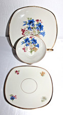 Mitterteich Bavaria Blumen-gold  Viereckteller 3tlg. Sammeltassengedeck Rar