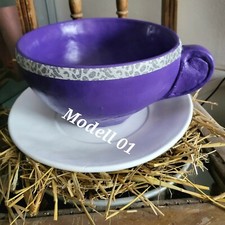 Pflanztopf Große Tasse  mit Unterteller aus massiven Steinguss Gartendekoration