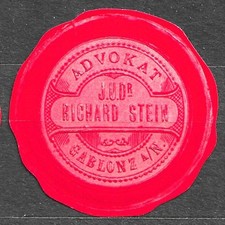 Papiersiegel Gablonz/N. Böhmen JUDr.  Richard Stein Advokat Jablonec/N. Vignette