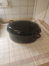 Kleiner DDR Bräter , Bratpfanne mit Deckel oval Gänsebräter Emaille