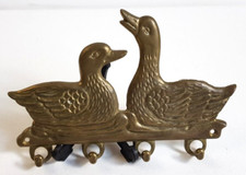 Handtuchhalter Handtuchleiste Topflappen Schlüssel Messing Gänse Vögel Ente Vtg